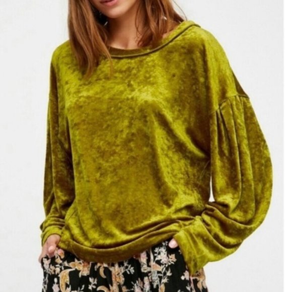 Free People Tops - Free People We The Free 'Milan' Crushed Velvet Drop Shoulder Top in Chartreuse